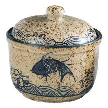 Mu Yilin borcan ceramic pentru condimente, pictat manual în stil japonez, cu linguriță, pentru condimente solide