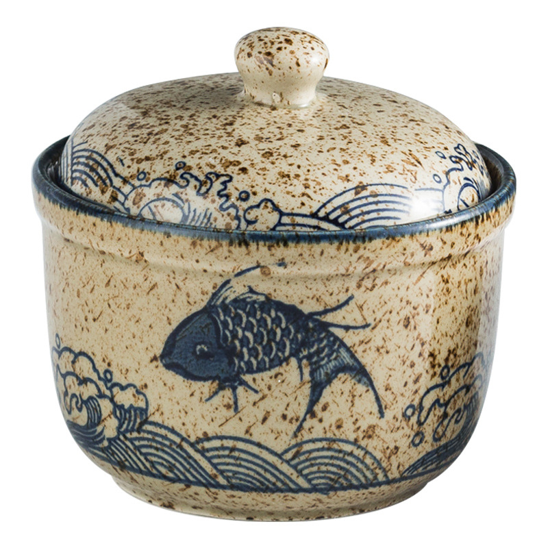 Mu Yilin borcan ceramic pentru condimente, pictat manual în stil japonez, cu linguriță, pentru condimente solide