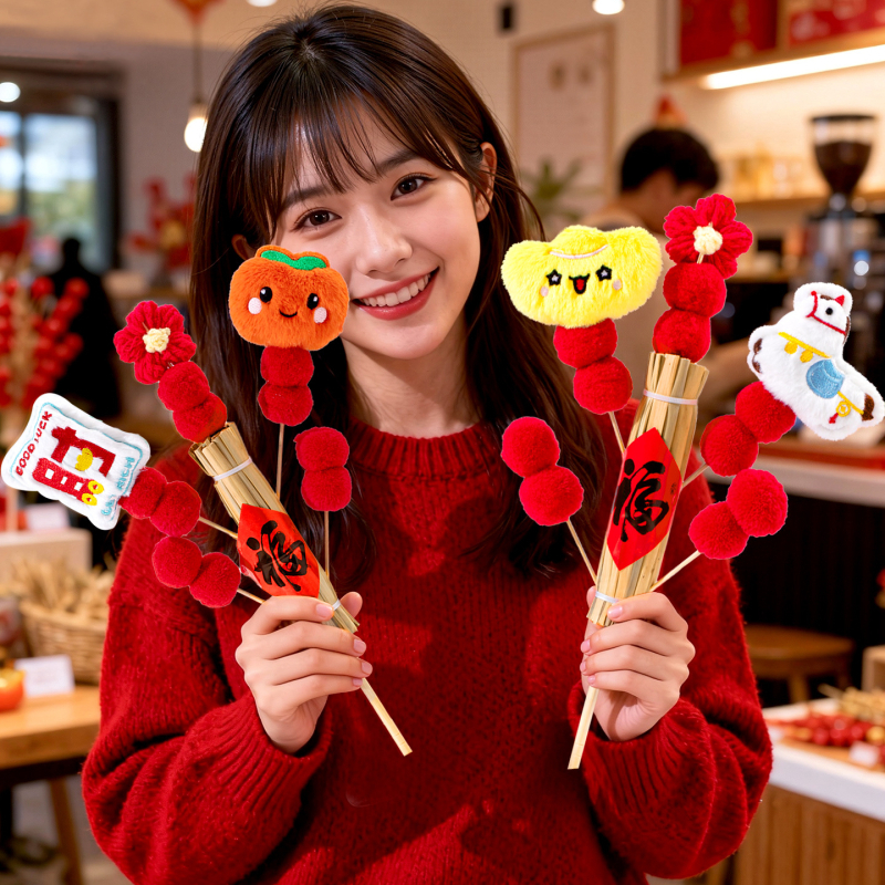 Figurină din fetru pentru Anul Calului – recuzită foto pentru poze, stil animație, decor pentru Festivalul de Primăvară