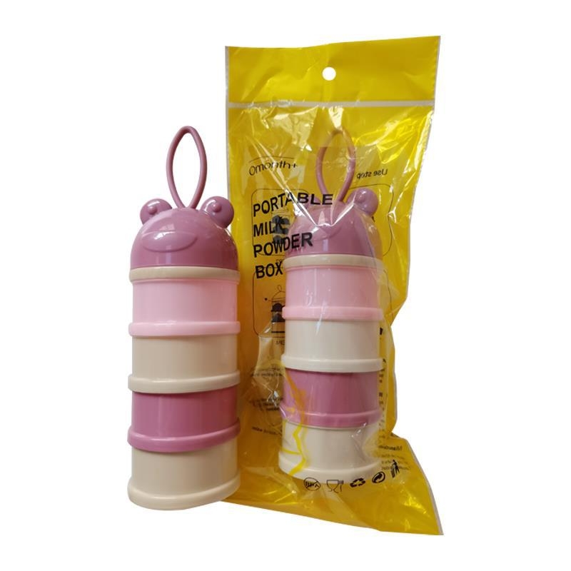 Cutie portabilă pentru lapte praf cu compartimente în mai multe niveluri, secțiuni independente, design desen animat — modele cu trei sau patru etaje pentru sugari 0–2 ani.