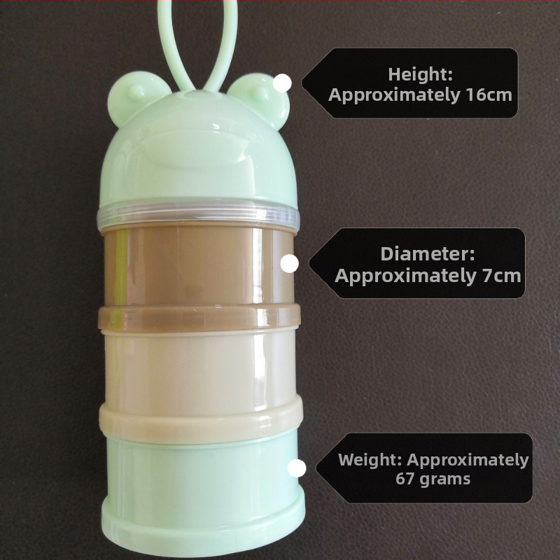 Cutie portabilă pentru lapte praf cu compartimente în mai multe niveluri, secțiuni independente, design desen animat — modele cu trei sau patru etaje pentru sugari 0–2 ani.