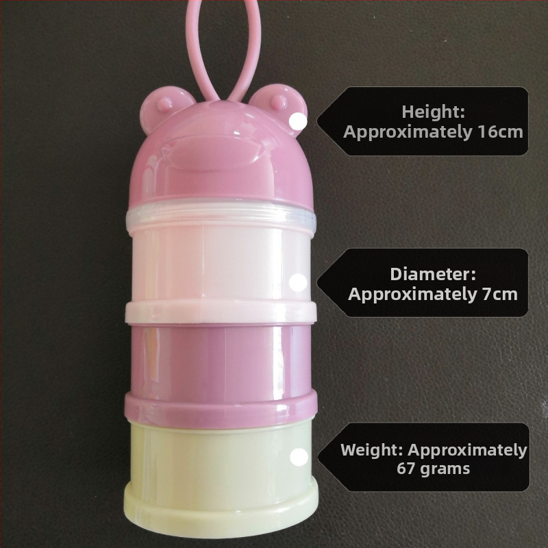 Cutie portabilă pentru lapte praf cu compartimente în mai multe niveluri, secțiuni independente, design desen animat — modele cu trei sau patru etaje pentru sugari 0–2 ani.