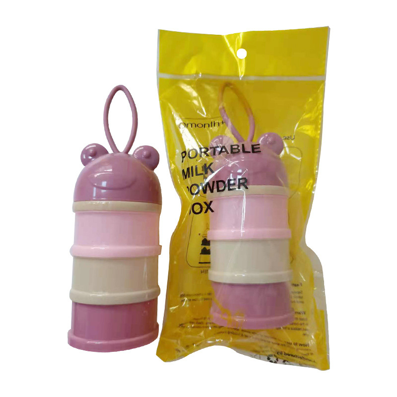 Cutie portabilă pentru lapte praf cu compartimente în mai multe niveluri, secțiuni independente, design desen animat — modele cu trei sau patru etaje pentru sugari 0–2 ani.