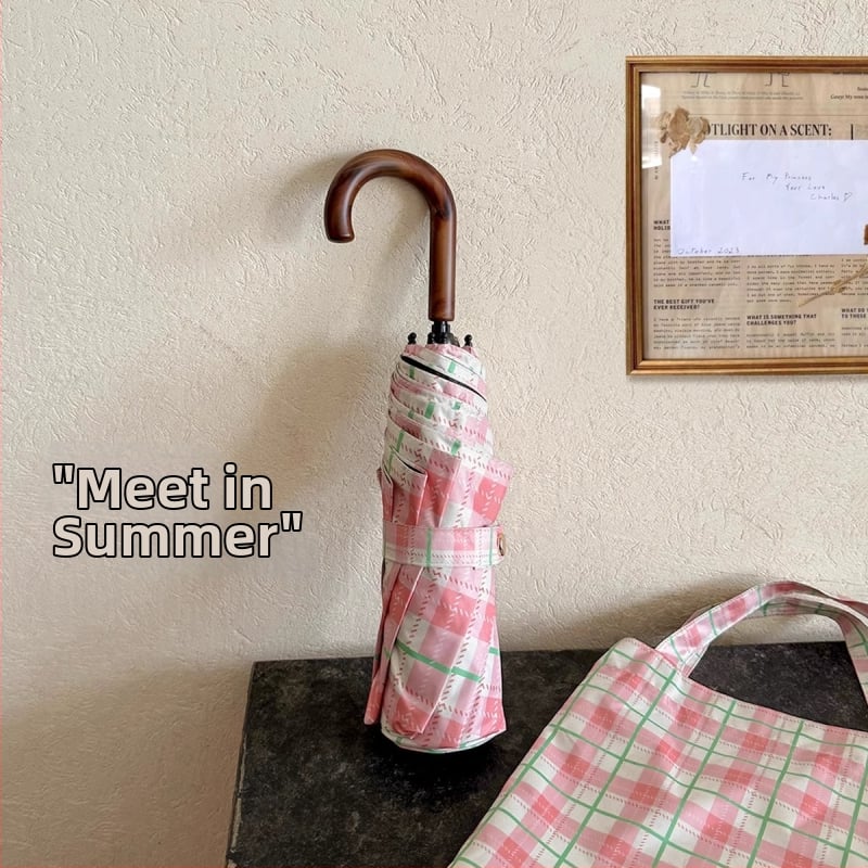 Ρετρό ομπρέλα για γυναίκες με καμπύλη γάντζο — για ήλιο και βροχή, UPF 50+ προστασία, 8 ράβδοι από ατσάλι, πολυεστερικό ύφασμα 190T, χειροκίνητος μηχανισμός ανοίγματος/κλεισίματος, δυνατότητα εκτύπωσης λογότυπου