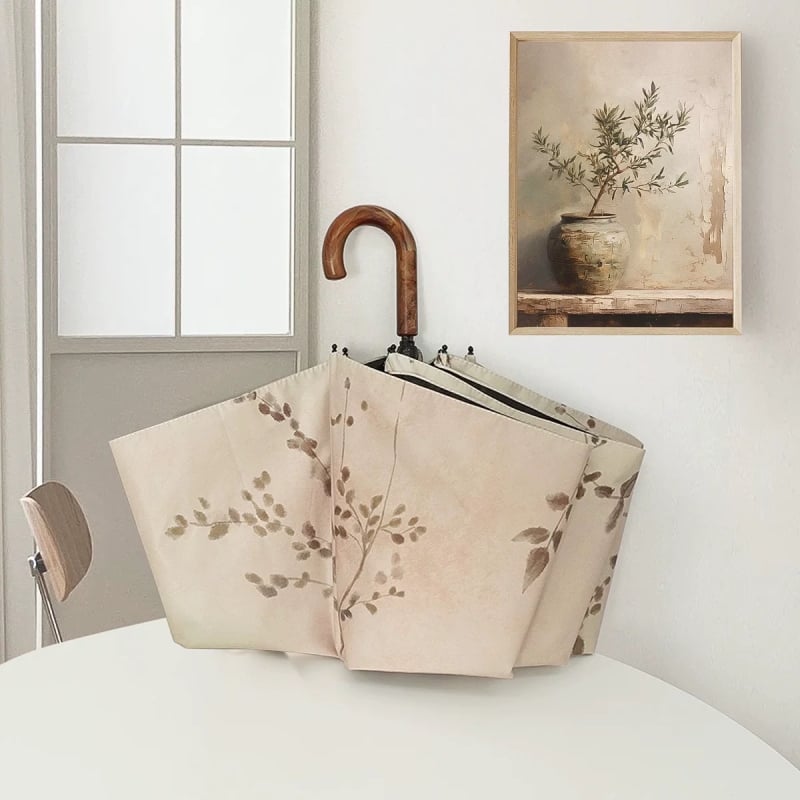 Ρετρό ομπρέλα για γυναίκες με καμπύλη γάντζο — για ήλιο και βροχή, UPF 50+ προστασία, 8 ράβδοι από ατσάλι, πολυεστερικό ύφασμα 190T, χειροκίνητος μηχανισμός ανοίγματος/κλεισίματος, δυνατότητα εκτύπωσης λογότυπου