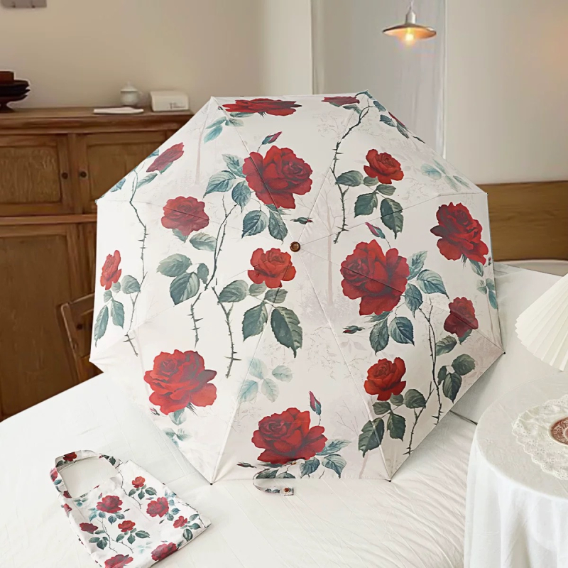 Ρετρό ομπρέλα για γυναίκες με καμπύλη γάντζο — για ήλιο και βροχή, UPF 50+ προστασία, 8 ράβδοι από ατσάλι, πολυεστερικό ύφασμα 190T, χειροκίνητος μηχανισμός ανοίγματος/κλεισίματος, δυνατότητα εκτύπωσης λογότυπου