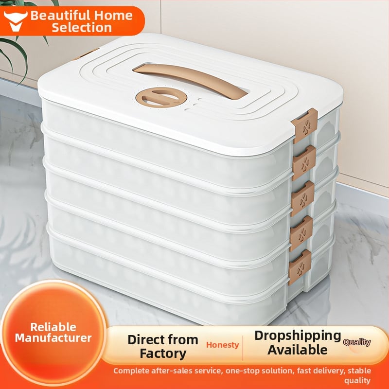 Dumpling Box – plastová, viacvrstvové úložisko do mrazničky a kuchyne (Model: Dumpling Box, Pôvod: Langfang, Moderný minimalistický štýl)