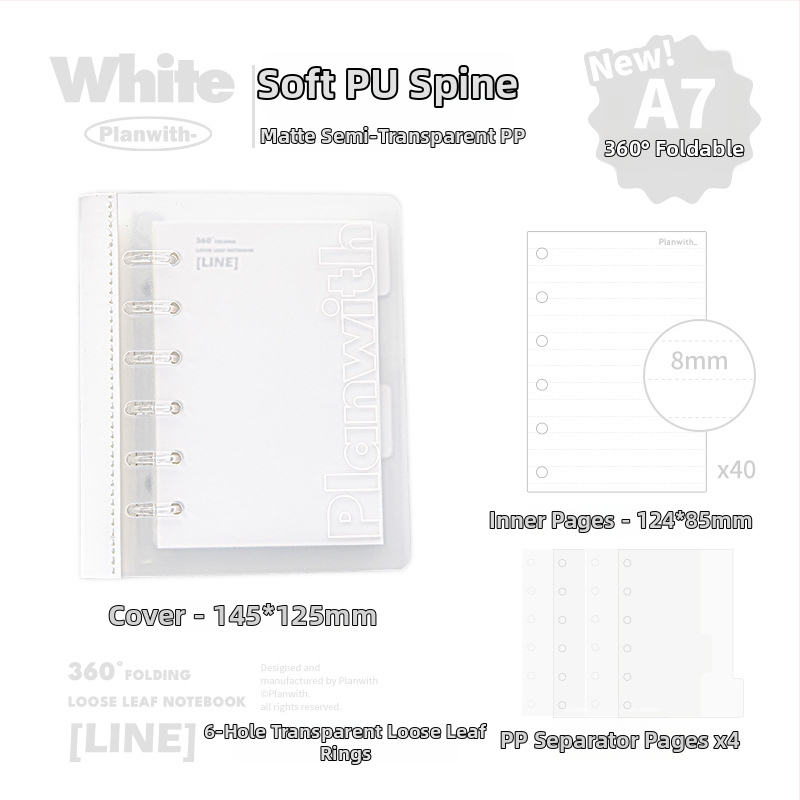Planwith Pw251v carnet Loose-leaf, cu 6 găuri, hârtie 100 g, compatibil cu refilli loose-leaf