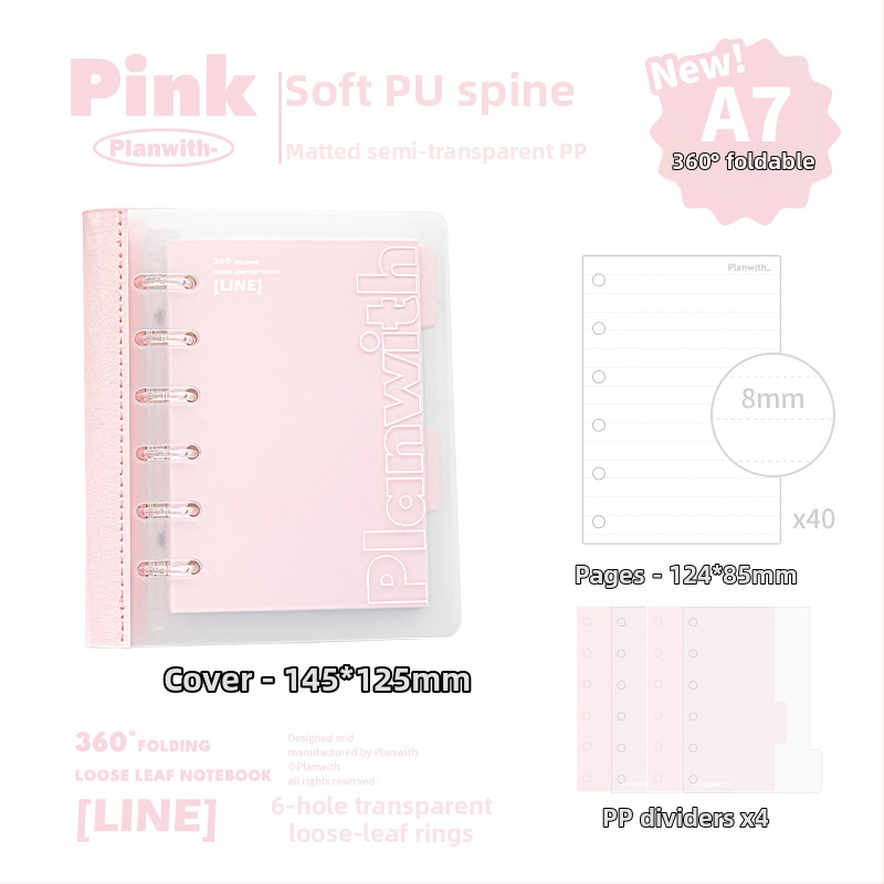 Planwith Pw251v carnet Loose-leaf, cu 6 găuri, hârtie 100 g, compatibil cu refilli loose-leaf
