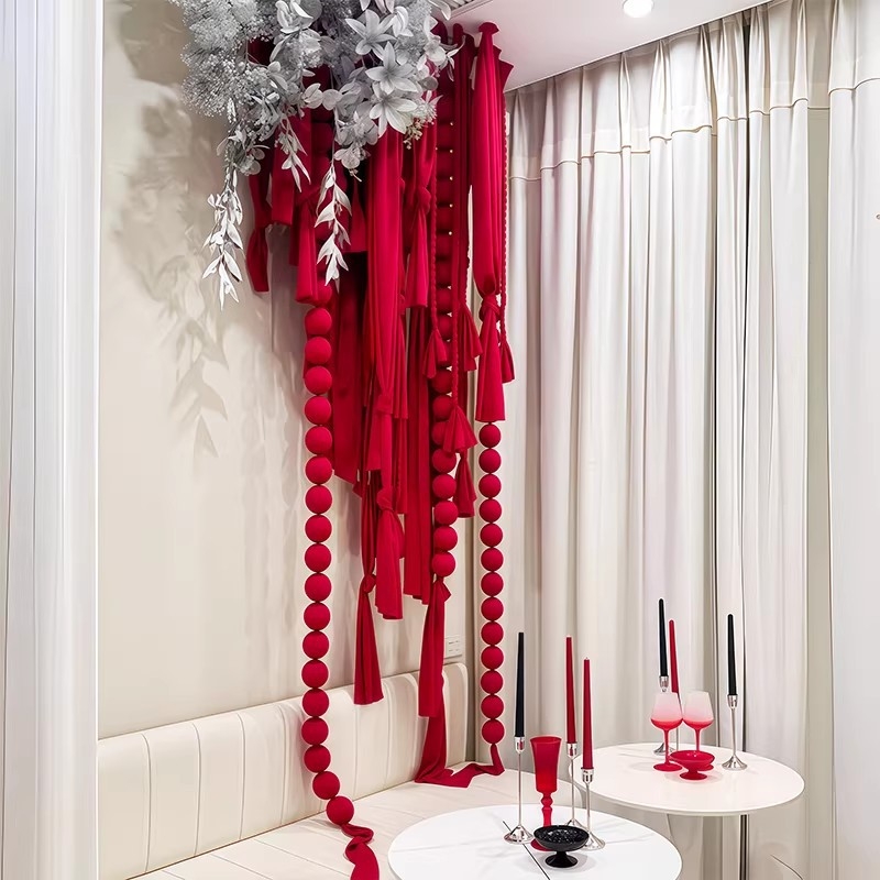 Bangou Ghirlandă din bile de spumă – șir de bile textile pentru fundalul pereților, stil INS, 2353, instrument de amenajare a sălii