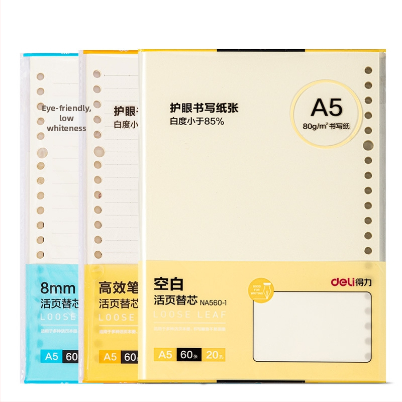 Deli inserție pentru caiet cu găuri, 20/26/30, 60 file, hârtie albă groasă, model NA560-2