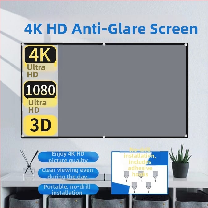 Ecran de proiecție metalic anti-reflexie, fără găuri, pliabil, proiecție în timpul zilei, pentru sufragerie cu suspensie