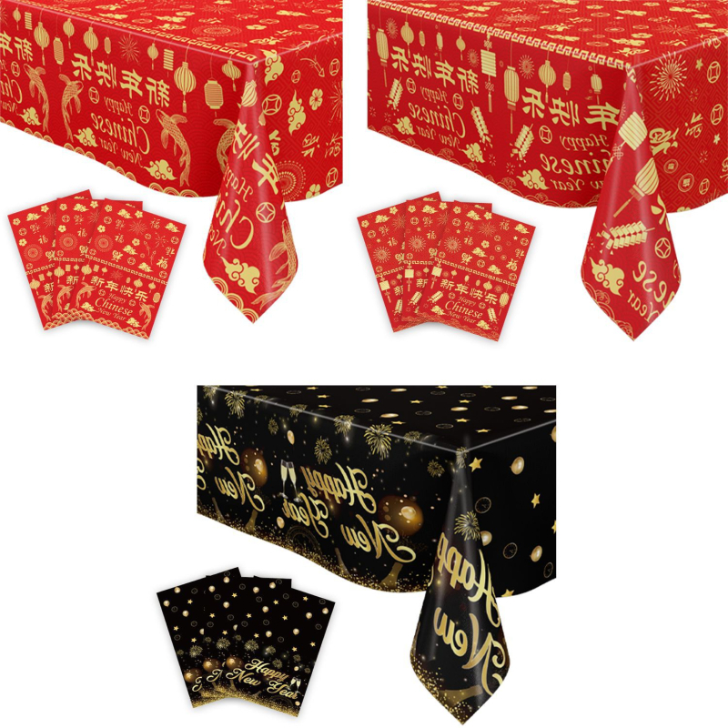Față de masă, stil Anul Nou, material PE, brand Will Rise, pentru Festivalul Primăverii și Anul Nou