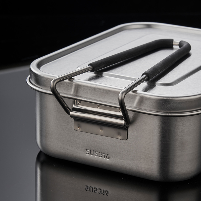 Cutie de prânz din oțel inoxidabil 316, dreptunghiulară, izolată, 800–1000 ml, cu un singur strat