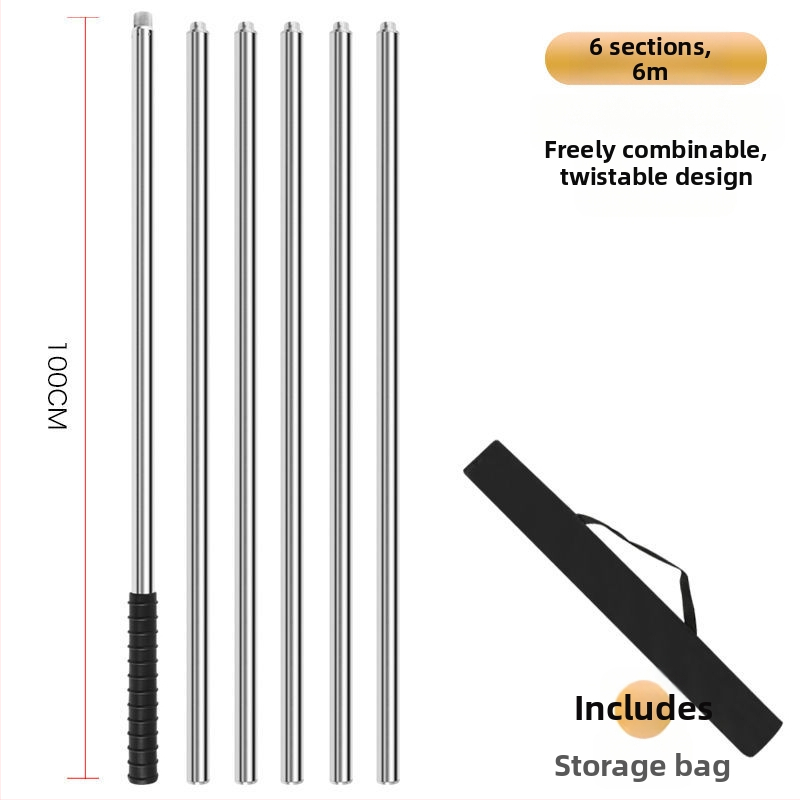 Telekopická sieťová tyč na rybolov z nehrdzavejúcej ocele, bezšvová trubka, zosilnená viacúčelová súprava