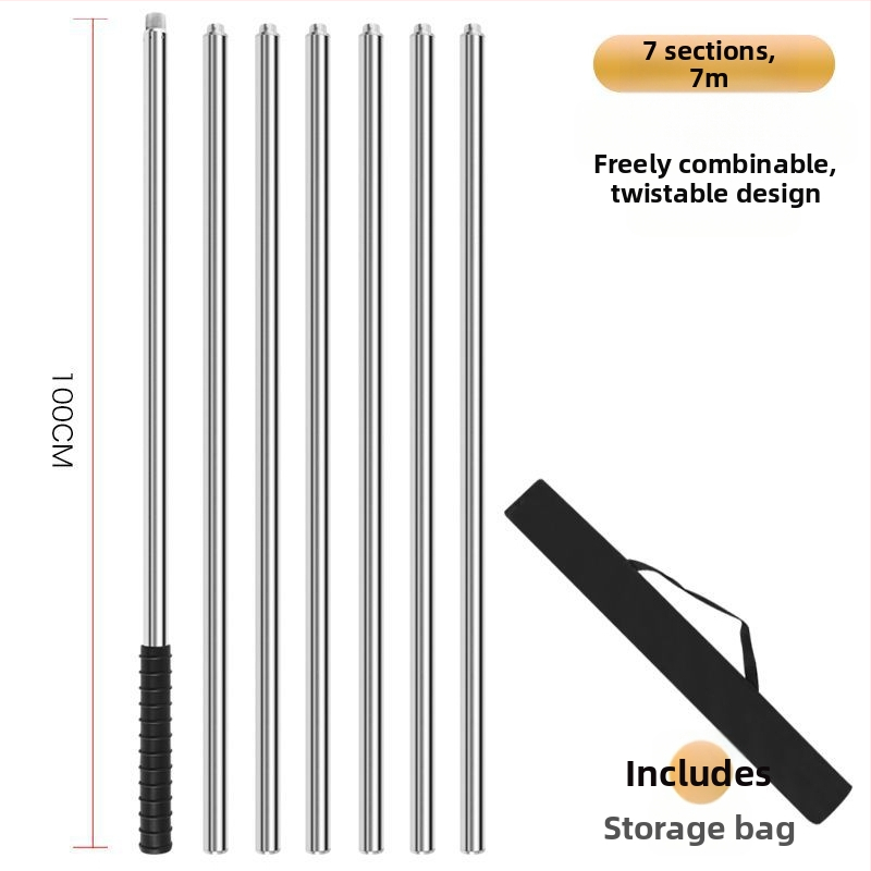 Telekopická sieťová tyč na rybolov z nehrdzavejúcej ocele, bezšvová trubka, zosilnená viacúčelová súprava