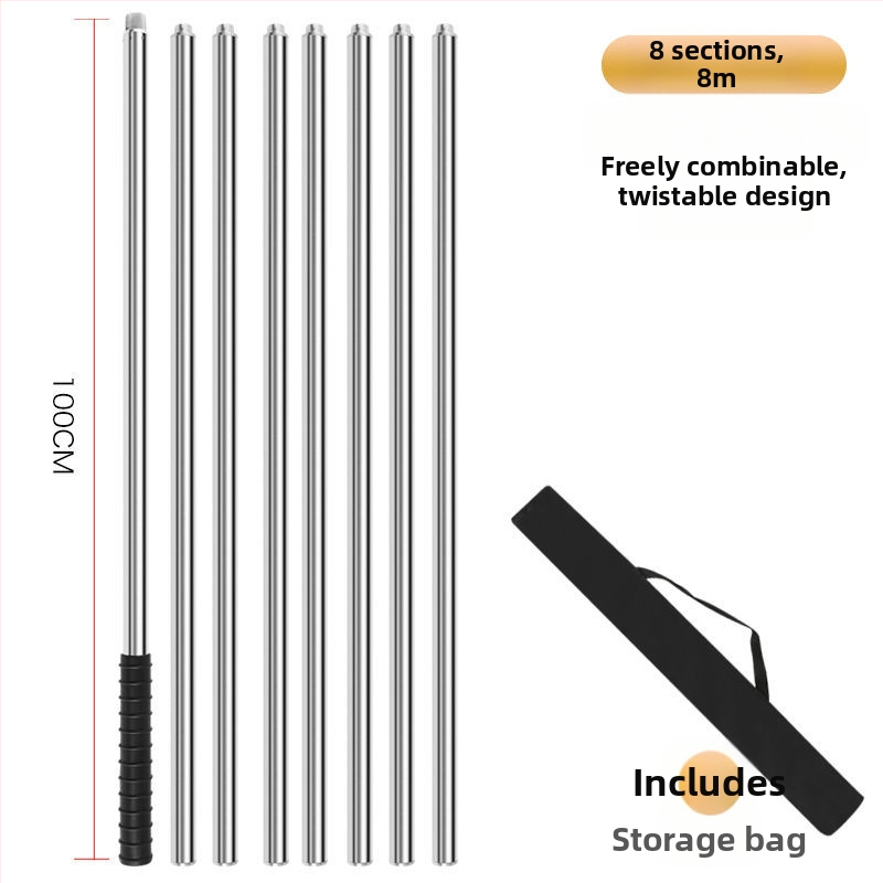 Telekopická sieťová tyč na rybolov z nehrdzavejúcej ocele, bezšvová trubka, zosilnená viacúčelová súprava