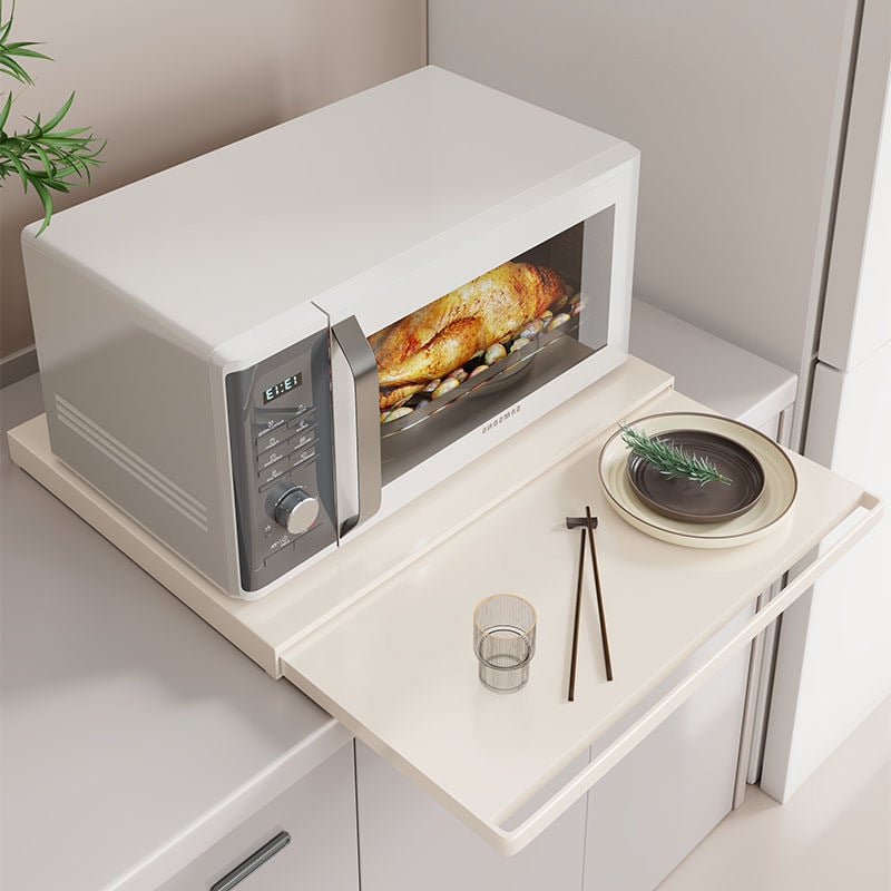 Kuchynský stojan na mikrovlnnú rúru s dolným stojanom a vysúvacím nástrojom na prípravu jedla (Materiál: uhlíková oceľ; Model: 47-39; Štýl: moderný minimalistický; Spracovanie: prispôsobenie podľa vzoriek)