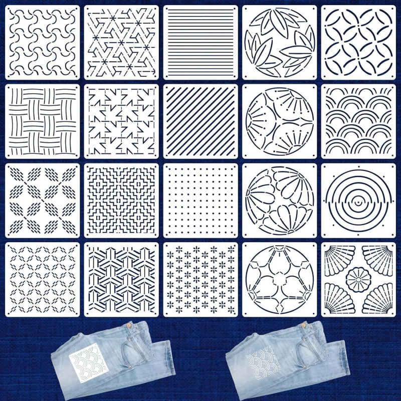 Sashiko šablona za vez - mekana PET šablona s geometrijskim uzorkom za DIY ručno šivanje
