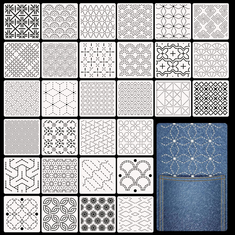 Sashiko šablona za vez - mekana PET šablona s geometrijskim uzorkom za DIY ručno šivanje