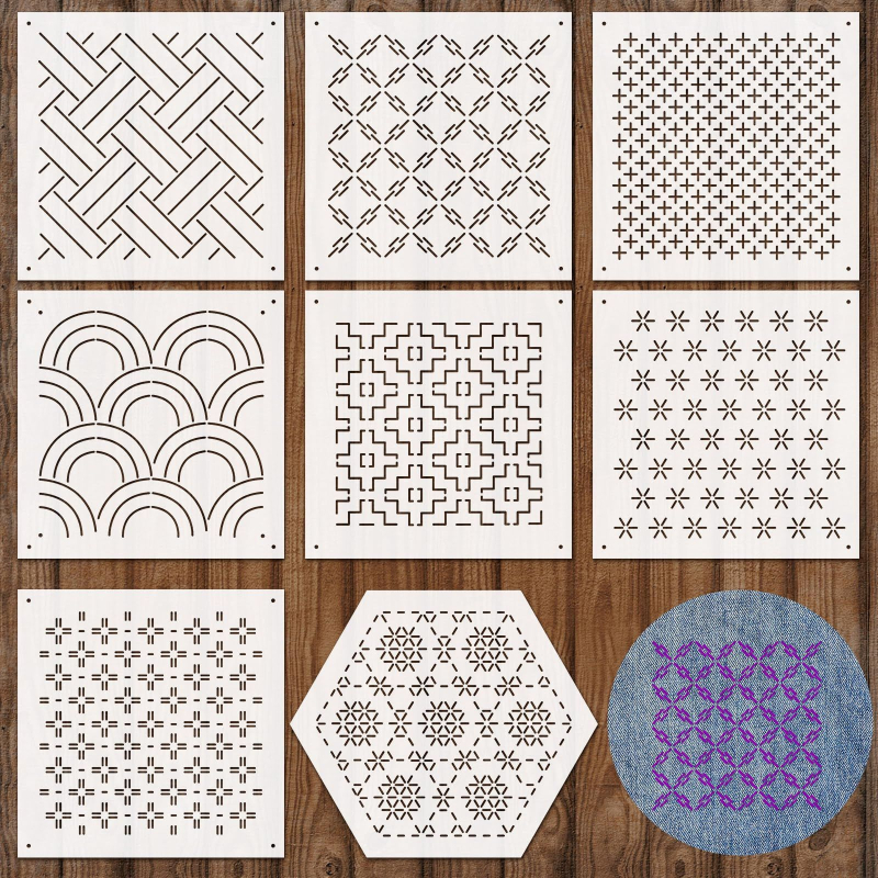 Sashiko šablona za vez - mekana PET šablona s geometrijskim uzorkom za DIY ručno šivanje