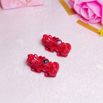 Колие с циннабар Pixiu мъниста, форма на животно/зодия, пресовано и полирано, китайски стил