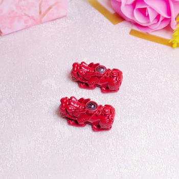 Колие с циннабар Pixiu мъниста, форма на животно/зодия, пресовано и полирано, китайски стил