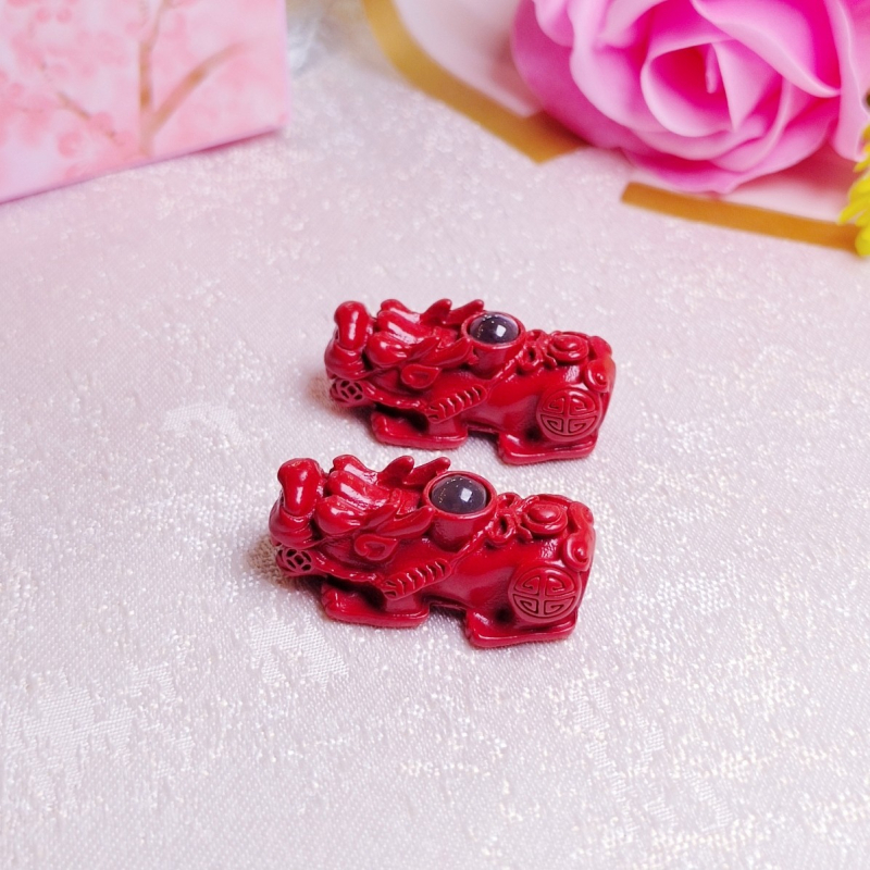 Колие с циннабар Pixiu мъниста, форма на животно/зодия, пресовано и полирано, китайски стил