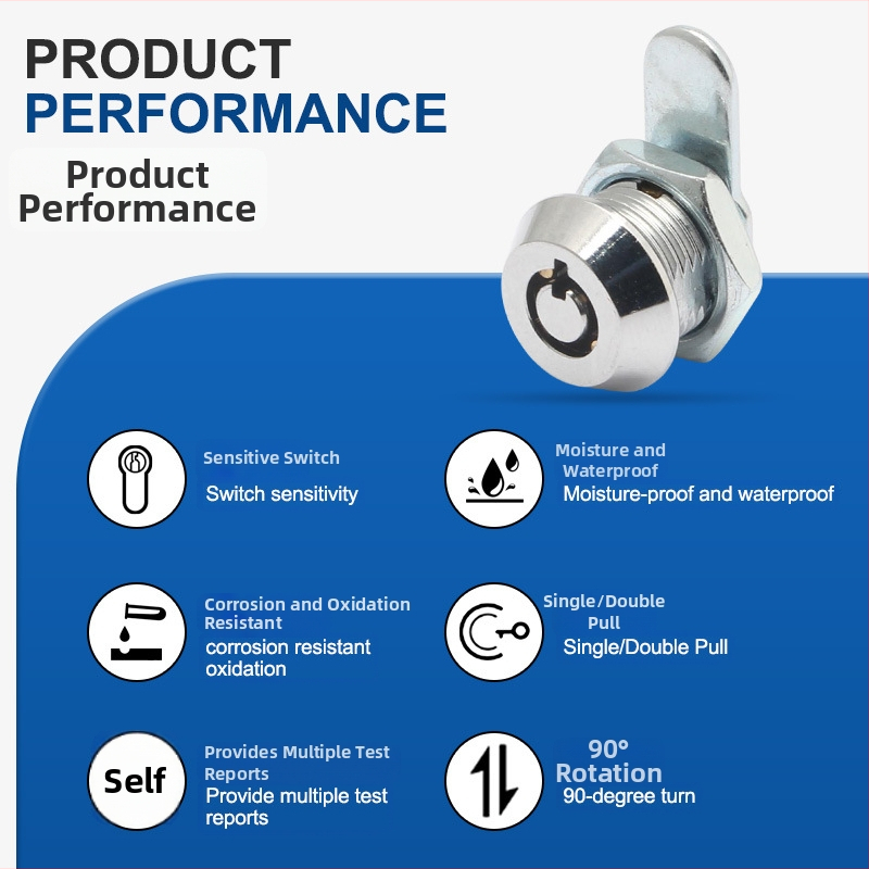 Κύλινδρος κλειδώματος JK303, τροποποίηση αντί-κλοπής για πόρτες, κράμα ψευδαργύρου, Ø12 mm άνοιγμα, για ντουλάπες και κουτιά