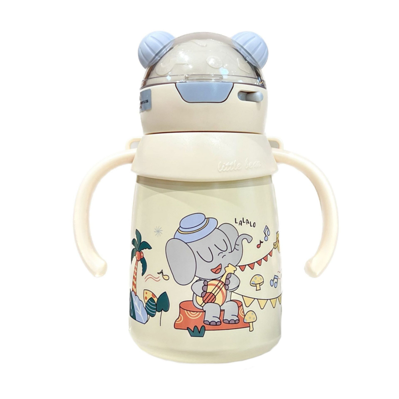 Dječja termos boca s držalom i slamkom, sigurnosno usta s oblikom patke za sigurno piće — unutarnje 316 nerđajućeg čelika, vanjsko 304 nerđajućeg čelika, izolacija 6–12 sati, mogućnost vlastitog logotipa