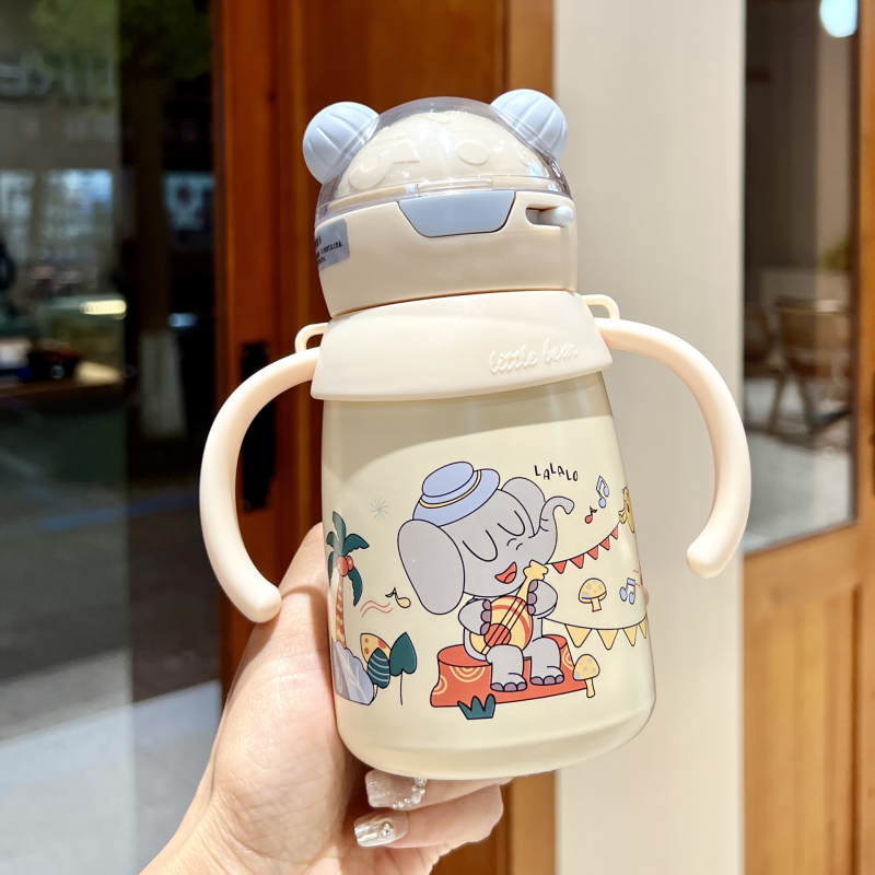 Dječja termos boca s držalom i slamkom, sigurnosno usta s oblikom patke za sigurno piće — unutarnje 316 nerđajućeg čelika, vanjsko 304 nerđajućeg čelika, izolacija 6–12 sati, mogućnost vlastitog logotipa