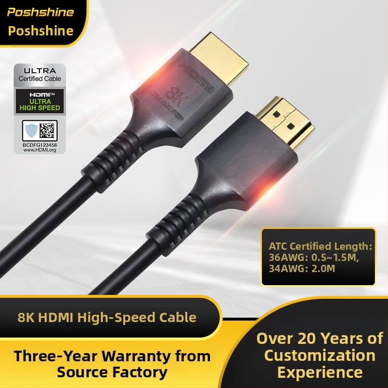 Pushuan HDMI kabel od oksigen-free bakra, zlatno obložene kontakte, podrška 8K@60Hz