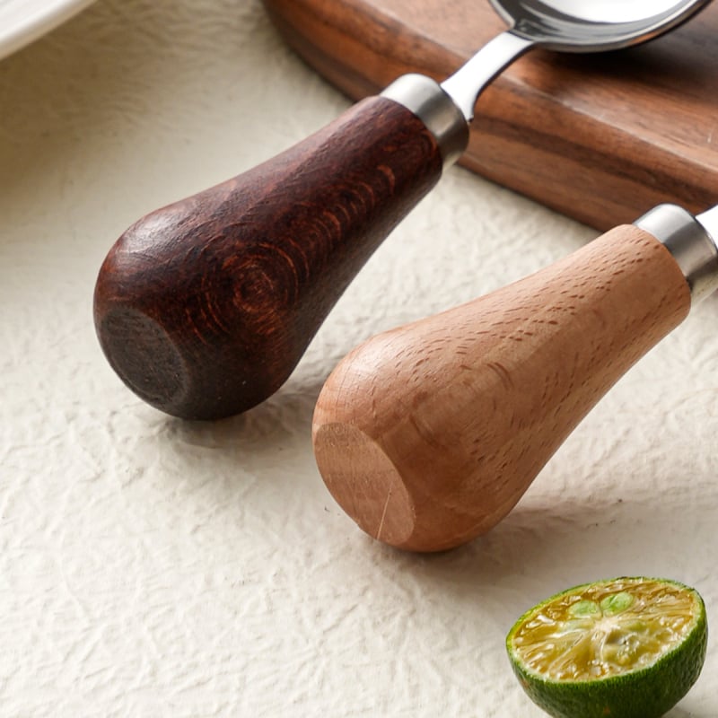 Linguriță pentru hrănire cu mâner din lemn, oțel inoxidabil 316L, bol rotund, design minimalist modern