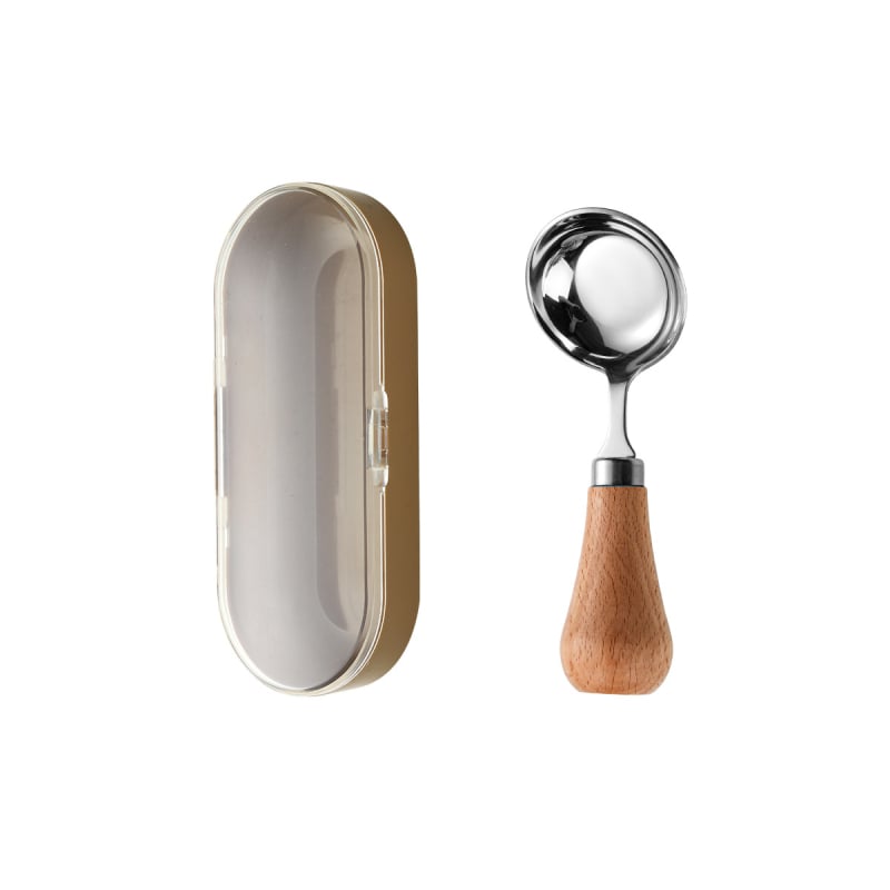 Linguriță pentru hrănire cu mâner din lemn, oțel inoxidabil 316L, bol rotund, design minimalist modern