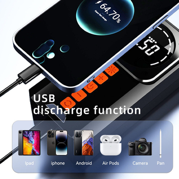 Επαναφορτιζόμενος εκκινητής αυτοκινήτου με ενσωματωμένη τράπεζα ενέργειας και φουσκωτήρα — 12V, 120W, μονοκύλινδρος, 35 L/min, 450 g