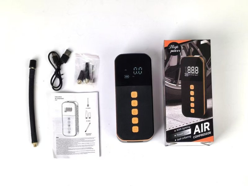 Pompa de aer pentru mașină cu afișaj digital, iluminare și încărcare USB; debit de aer 50 L/min, 80W