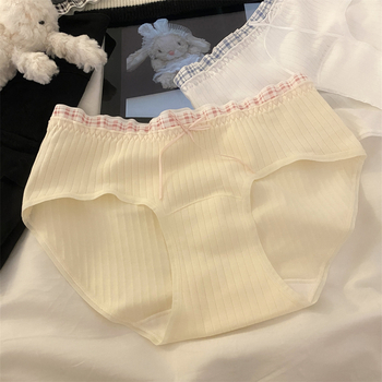 Damske pamucne gaćice s visokim strukom, prozračne i antibakterijske, pleteni materijal s kariranim uzorkom