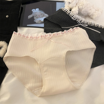 Damske pamucne gaćice s visokim strukom, prozračne i antibakterijske, pleteni materijal s kariranim uzorkom