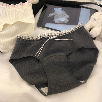 Damske pamucne gaćice s visokim strukom, prozračne i antibakterijske, pleteni materijal s kariranim uzorkom