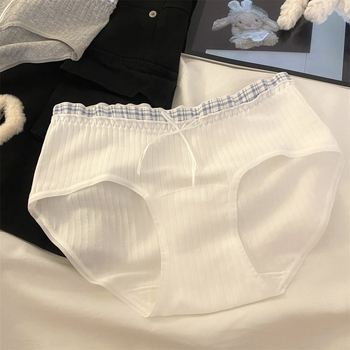 Damske pamucne gaćice s visokim strukom, prozračne i antibakterijske, pleteni materijal s kariranim uzorkom