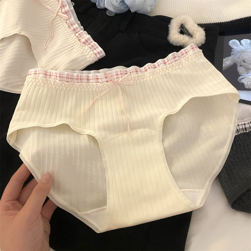 Damske pamucne gaćice s visokim strukom, prozračne i antibakterijske, pleteni materijal s kariranim uzorkom