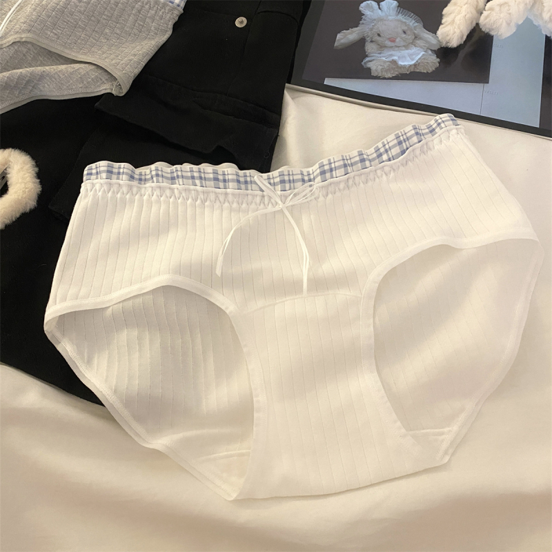 Damske pamucne gaćice s visokim strukom, prozračne i antibakterijske, pleteni materijal s kariranim uzorkom