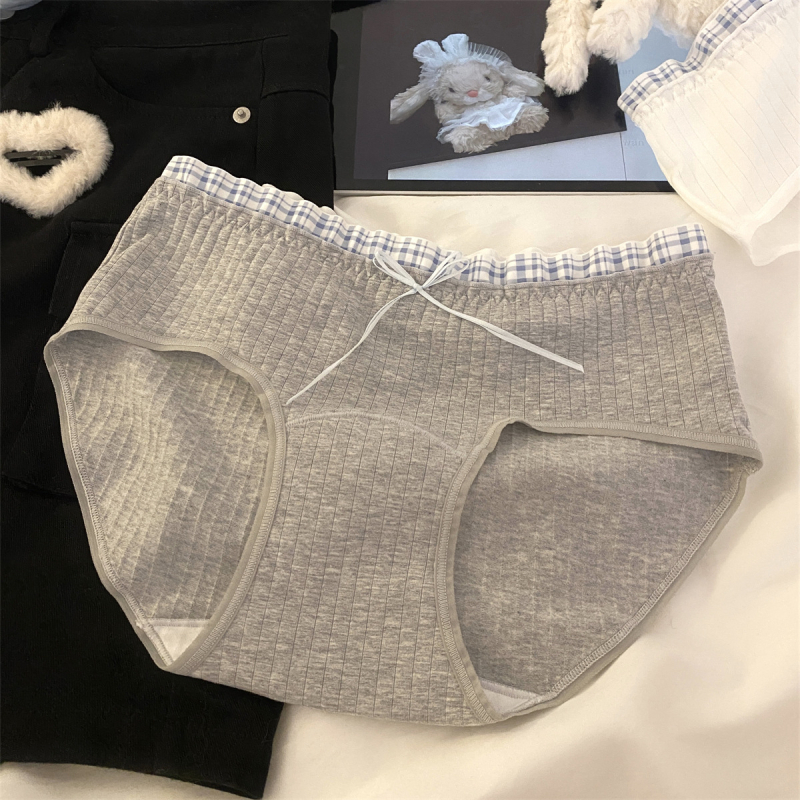 Damske pamucne gaćice s visokim strukom, prozračne i antibakterijske, pleteni materijal s kariranim uzorkom