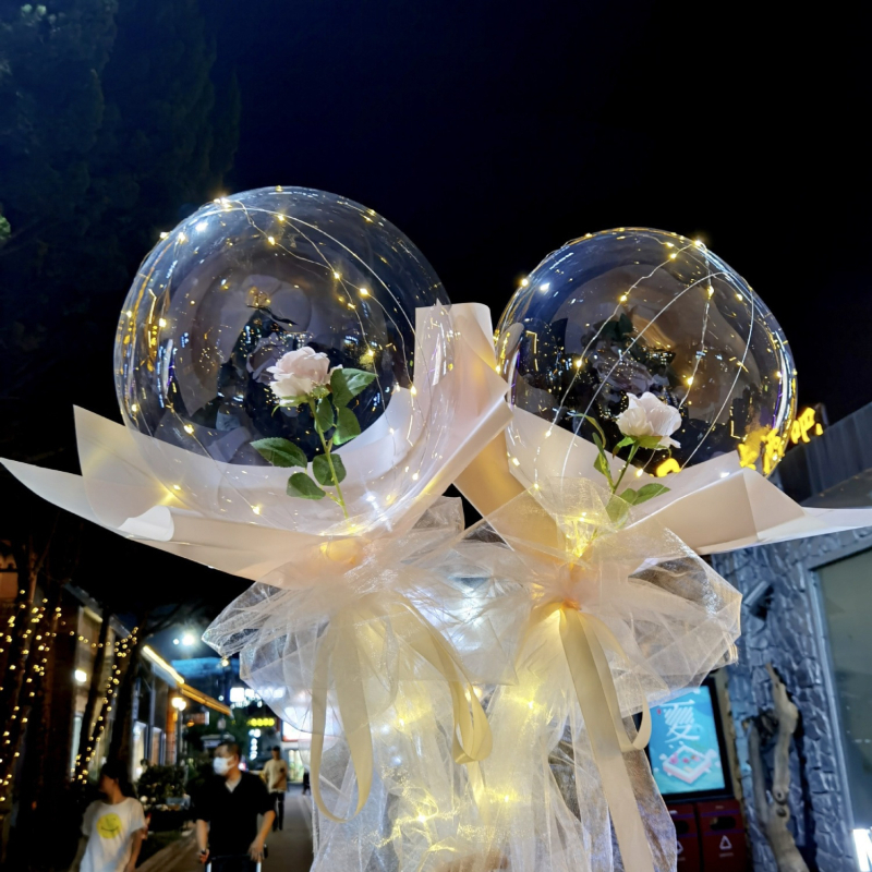 Bobo balon buket sa svjetlima, tema priznanje, papir, okrugli baloni, pad na zemlju, bez logotipa
