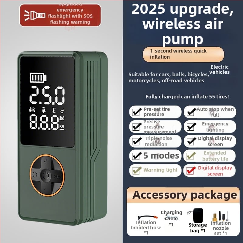 Αντλητής ελαστικών αυτοκινήτου, επαναφορτιζόμενος, 12V, 80W, 25 L/min, ψηφιακή οθόνη