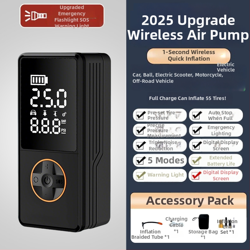 Αντλητής ελαστικών αυτοκινήτου, επαναφορτιζόμενος, 12V, 80W, 25 L/min, ψηφιακή οθόνη