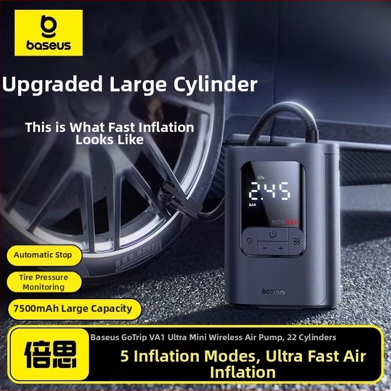 Baseus GoTrip VA1 Μίνι Ασύρματος Φουσκωτήρας Ελαστικών Αυτοκινήτου, 12V, 120W, 40 L/min, 3 m σωληνάκι, Ψηφιακή Οθόνη
