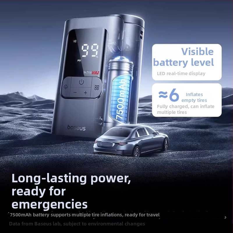 Baseus GoTrip VA1 Μίνι Ασύρματος Φουσκωτήρας Ελαστικών Αυτοκινήτου, 12V, 120W, 40 L/min, 3 m σωληνάκι, Ψηφιακή Οθόνη