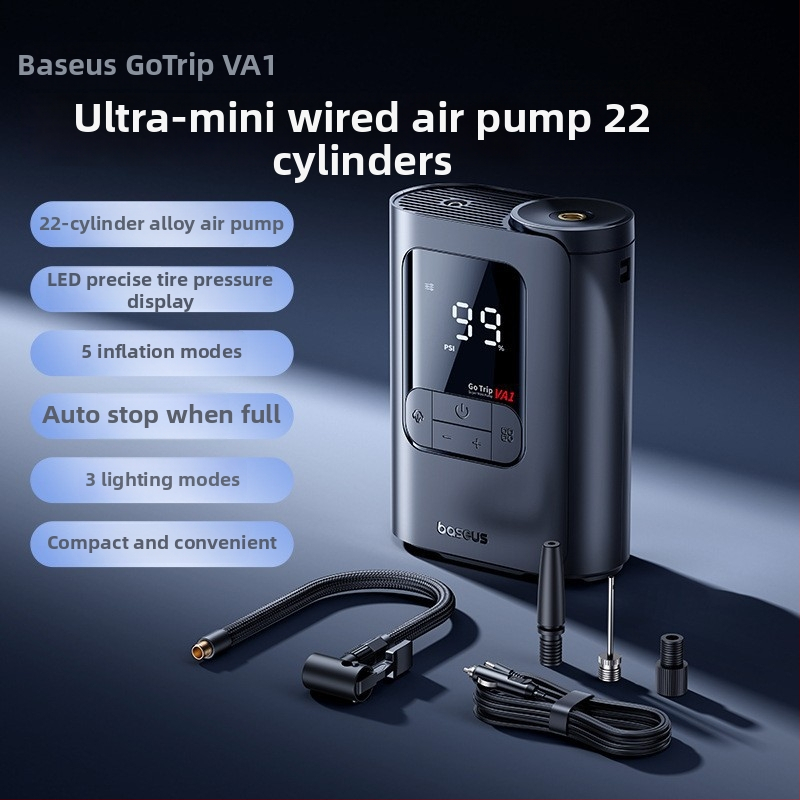 Baseus GoTrip VA1 Μίνι Ασύρματος Φουσκωτήρας Ελαστικών Αυτοκινήτου, 12V, 120W, 40 L/min, 3 m σωληνάκι, Ψηφιακή Οθόνη