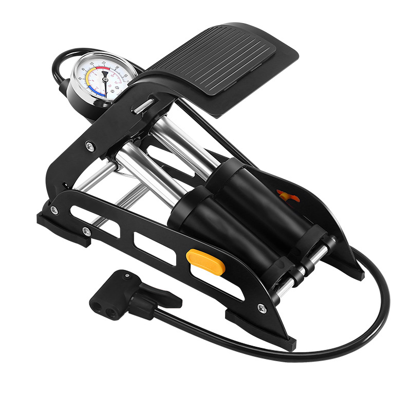 Pedalna pumpa s dvostrukim cilindrom za bicikle – model Xf005, tijelo od željeza, maksimalni tlak 160 psi, pribor: višenamjenska igla za lopte
